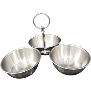 Snack Serving Bowl, 3 Compartment Stainless Steel Snack Stand with Bowls, Divided Serving Tray for Candy Dessert Snacks, Silver