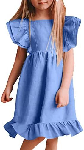 Bigeoosh Girls Dress Linen Boho Party Ruffle Sleeve A-Line Floral Hem Loose Fit Summer Outfits for 5-6 Years Kids