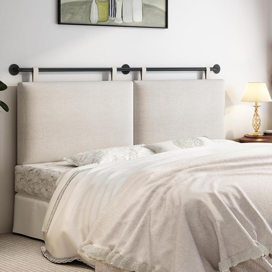 Headboards Queen Size Bed Headboard Wall Mounted Headboards for Bed with Linen Upholstery Cabeceras De Cama Hanging Headboard for Bedroom (Beige, Queen)
