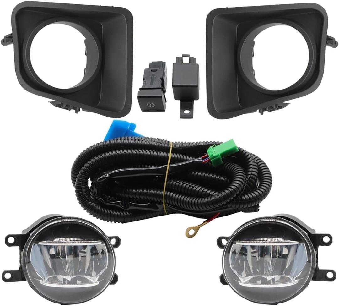 Front Fog Light Assembly Compatible with Tundra 2014-2021 Not Halogen Driving Lamps w/Cover & Switch and Wiring Kit & Bulbs & Clear Lens 521270C070 Driver and Passenger Side