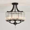 Modern Crystal Chandelier 4 Lights Black Semi Flush Mount Ceiling Light Fixture E12 Metal Farmhouse Chandelier for Dining Room Bedroom Hallway Entryway Kitchen