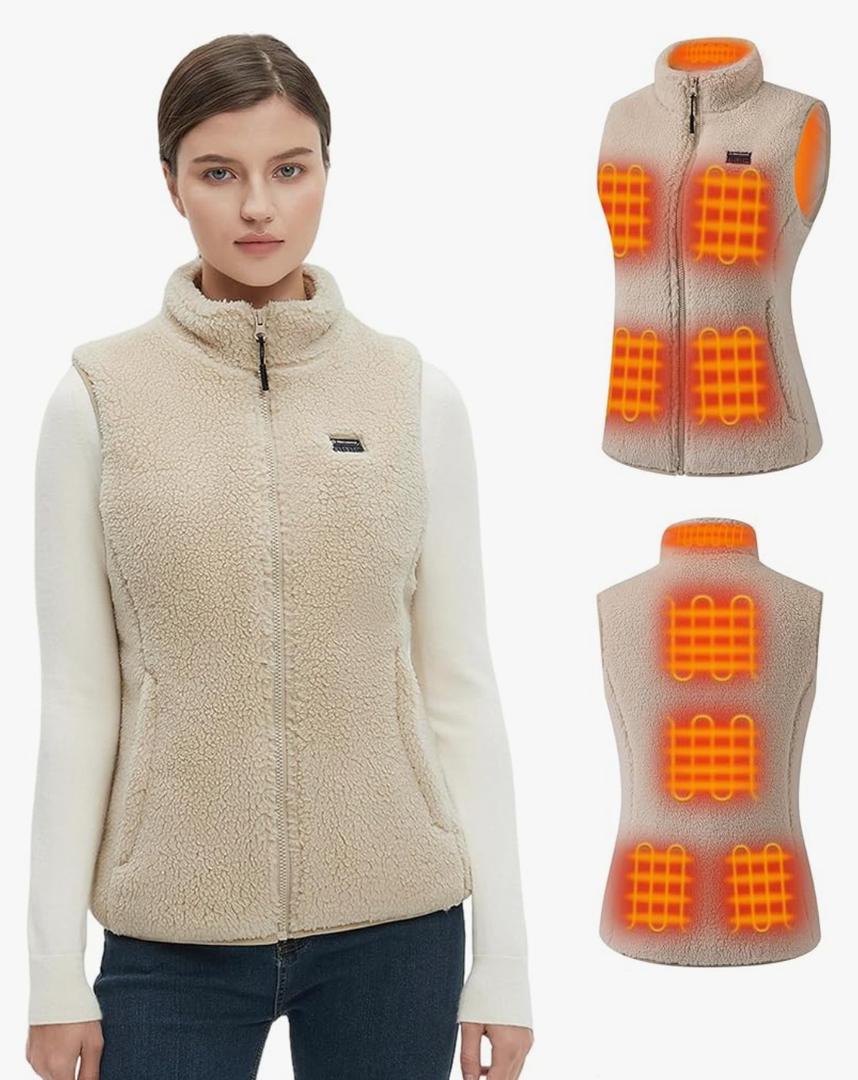 Fuzzy Heated Vest for Women with 16000mAh 7.4V Battery Pack Included, Sherpa Heated Vest Women, Fleece Heating Vests Cycling M