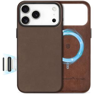 SHIELDON Top Grain Crazy Horse Leather Case for iPhone 17 Pro Max 6.9" 2025, Compatible with Magsafe, Updated Camera Button, Slim Magnetic Wireless Charging, Shockproof, Camera Bump Frame - Dark Brown