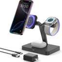 3 in 1 MagSafe Wireless Charger Stand : JoyGeek Foldable Portable Station for iPhone 17 16 15 Plus Air, Apple Watch Series 11 10, AirPods 4 (Black)