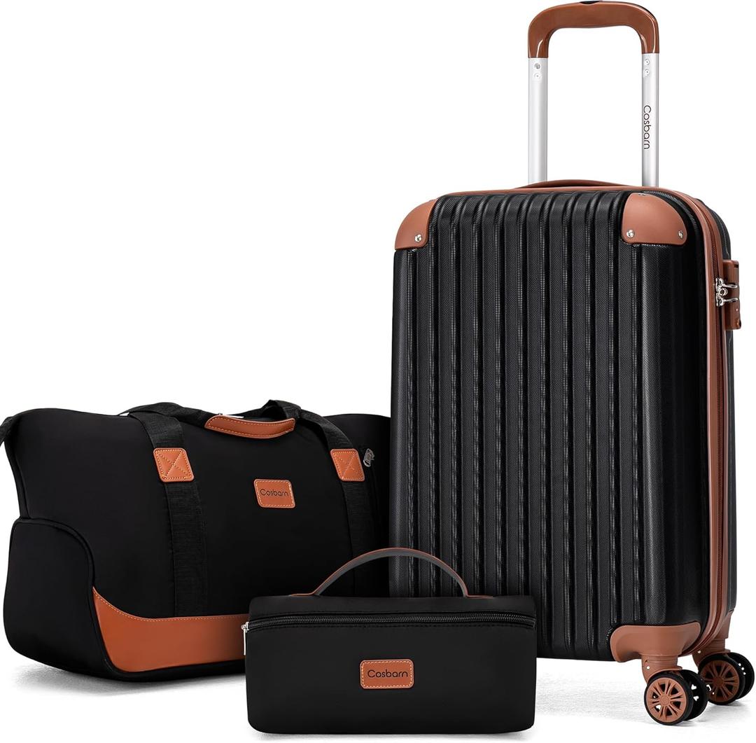 Cosbarn Carry On Luggage,3 Piece Luggage Set,22x14x9 Airline Approved | Luggage With TSA-Approved Lock,Lightweight ABS,Suitcases with 360° Spinner Wheels,20Inch,Matching Duffle Bag,For Men&Women