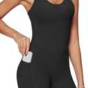 IUGA One Piece Jumpsuits for Women Tummy Control Workout Jumpsuits Athletic Romper with Built-in Bra Pockets (X-Small, Black)