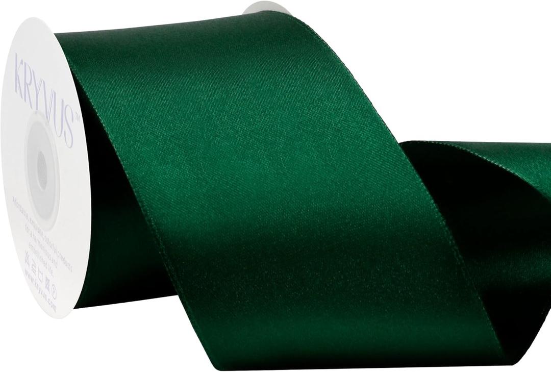 Forest Green Satin Wired Ribbon, 2.5 inch X Continuous 10 Yards Luxury Double Faced Satin Wire Edge Ribbon for Gift Wrapping, Wreaths, Flower Bouquet, Wedding Decorations, Home Decor