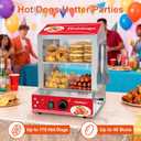 Hot Dog Steamer, 28.5QT 2-Tier Commercial Hot Dog Machine with Bun Warmer, 86F~185F Adjustable, 175 Hot Dogs & 40 Buns, Stainless Steel Hot Dog Bun Warmer with Tempered Glass Slide Doors