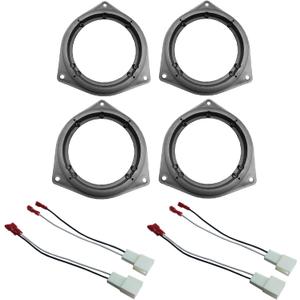 2 x Pairs 6.5" Car Door Speaker Adapter Plates for Toyota Venza Solara RAV4 Camry Celica Echo Corolla Highlander 4 Runner Tundra Sequoia Yaris Prius Avalon Stand Ring Kit 1 Pair + Wiring Harness
