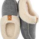 Womens Felt Sherpa Warm Slippers Bedroom Cozy Memory Foam Moccasin House Shoes with Fuzzy Plush Lining for Winter Indoor Outdoor (7-8, Grey)