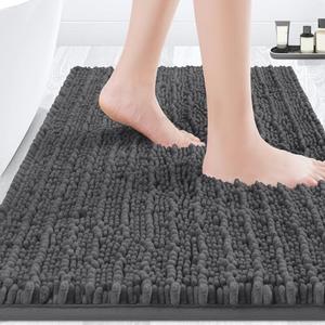 ACCUMTEK Upgrade Luxury Grey Bathroom Rug Mat Gray 32"x20", Ultra Soft Thick Absorbent Bath Mats, Non Slip Chenille Toilet Mat for Bathroom, Bedroom, Kitchen, Shower, Tub, Charcoal
