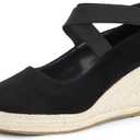 Women's Espadrilles Sandals, Closed Toe Platform for Women Slip on Elastic Ankle Strap Casual Comfortable Wedge Sandals (7.5, G-black/Suede)