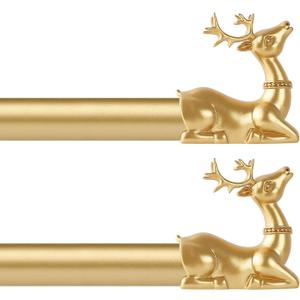Gold Decorative Curtain Rods for Windows:36-88" Adjustable Farmhouse Curtain Rod for Bedroom Living Room,Heavy Duty Rustic Drapery Rods with Vintage Deer Finials Easy Install,Brass Gold 2 Pack