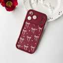 NITITOP Compatible with iPhone 17 Pro Case Cute Trendy Ribbon Bow Knot Star Aesthetic Design for Women Girls Stylish Soft TPU Silicone Shockproof Full Camera Protective Cover - Wine Red