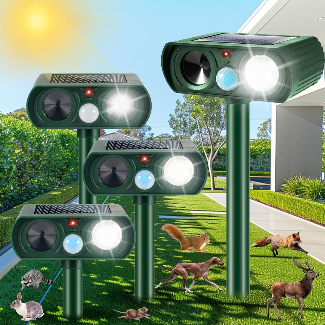 Ultrasonic Solar Animal Repeller Cat Repellent Outdoor Deer Repellent Devices Motion Sensor,Raccoon Squirrel Skunk Rodent Dog Rabbit Deterrent,Waterproof Animal Repeller for Yard Farm-4 Pack