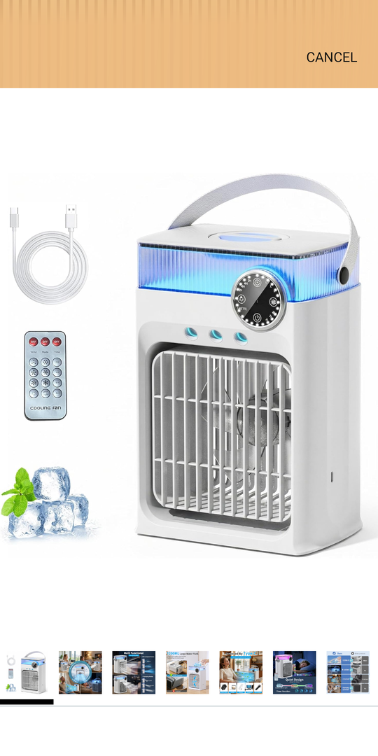 Portable Air Conditioner with Remote Control,1200ml Evaporative USB Mini Air Cooler Conditioner RGB 8 LEDs, 3 Speed 3 Spray Mode,2-8H Timer Small Portable Ac Unit for Home Bedroom,Pearl White