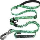 Hotsky Tactical Dog Leash Heavy Duty for Medium Large Dogs That Pull,4-6Ft Strong Bungee Shock Absorbing No Pull Dog Leash with Padded Double Handle and Car Seatbelt,Leaves