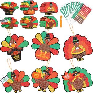 Soulchen 30 Set Glitter Mosaic Turkey Craft Thanksgiving Fall Turkey Craft Kit DIY Glitter Mosaic Ornament Make Your Own Autumn Crafts for Harvest Party Classroom Home Activities Gift Project