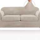 PrinceDeco Couch Cover Velvet Plush Sofa Covers for 2 Cushion Couch Width Up to 90 Inch Washable Furniture Protector Pet Friendly No Slip Sofa Slipcover(Medium-Large, French Oak)