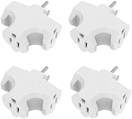 oviitech Three Plug Outlet Adapter, T-Shaped Adapter,Electric Outlet Extender, Sideways Plug Adapter, Heavy Duty Ground Power Tap, UL Listed, White (4PACK)