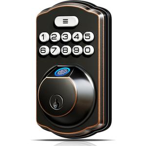 Veise KS02A Fingerprint Keyless Entry Door Lock, Auto Lock, Electronic Keypad Deadbolt for Front Door, Biometric, Anti-Peeping Password, Easy Install, Oil Rubbed Bronze