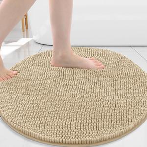 Arotive Bathroom Rugs Round 30x30, Extra Soft Absorbent Shaggy Chenille Bath Rugs, Machine Washable Rubber Backing Non-Slip Bath Mats for Bathroom Floor Tub and Shower, Home Decor Accessories, Beige