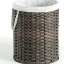 Laundry Basket, Handwoven Rattan Laundry Hamper, No Install Needed, 26.5 Gal (100L) Round Clothes Hamper with Removable Bag & Handles, Foldable Storage Basket for Bedroom（Brown）