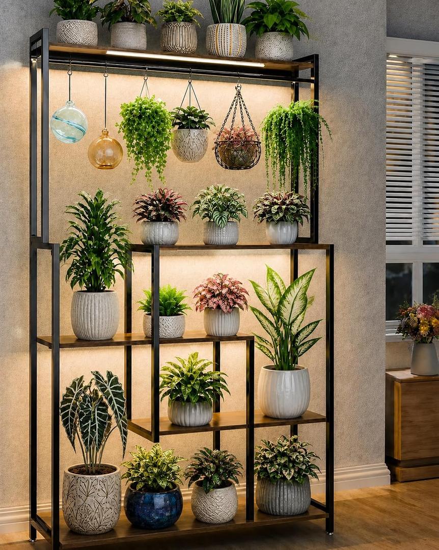 72" Large Plant Stand with Grow Lights, Metal Plant Rack for Multiple Pot