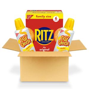 RITZ Original Crackers and Easy Cheese Cheddar Snack Variety Pack, 1 Family Size Box & 2 Cans BB 10/4/25
