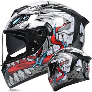 Unisex-Adult Full Face Motorcycle Helmet DOT Approved Motorbike Moped Street Bike Racing Crash Helmet with Graphic (Transparent Mirror, X-Large)