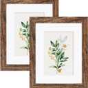 Hongkee 8x10 Picture Frame Set of 2, Made of Real Glass and Rustic Brown Wooden Frame - Display Picture 5x7 with Mat or 8x10 Without Mat, 8 by 10 Photo for Wall or Tabletop