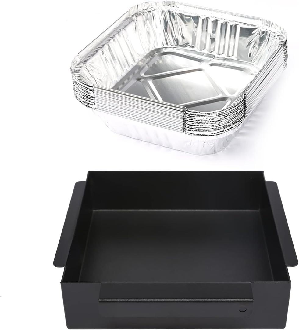 Hisencn Grill Drip Pan for Chargriller 5050 5650, Catch Pan Replacement Porcelain Steel Grease Collection Pan with 15 Pack Aluminum Foil Drip Pan, Grease Tray Liner
