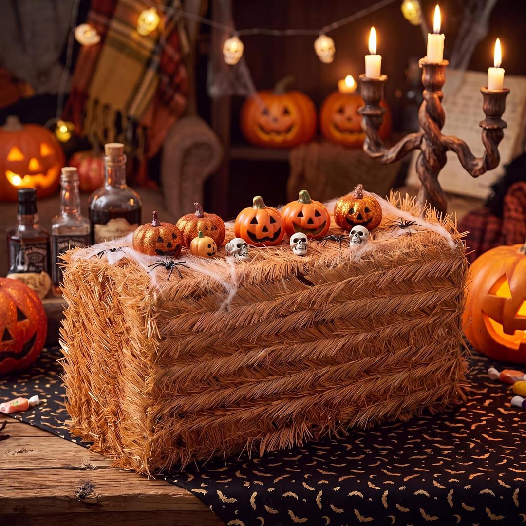 Cinnvoice 1 Pcs 20 x 9 x 8 Inch Fall Halloween Decorative Straw Hay Bale
