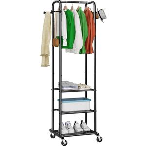 Clothing Rack with Wheels, Small Clothes Rack for Hanging Clothes, 73 Inches Metal Hanging Racks for Clothes, Rolling Garment Racks with 3 Shelves, Display Rack for Small Space, Black