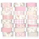 Gueevin 24 Rolls Watercolor Floral Washi Tape Set 15 mm Seasonal Flower Decorative Washi Tape for Craft Arts DIY Scrapbook Journaling Supplies Gift Wrapping(Roses and Lace)