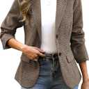 ELLEVEN Womens Casual Plaid Blazer Lapel Collar Double Button Long Sleeve Boyfriend Blazer Suit Houndstooth Plaid Blazer Jacket Business Work Office Blazer Suits Coffee Houndstooth Small