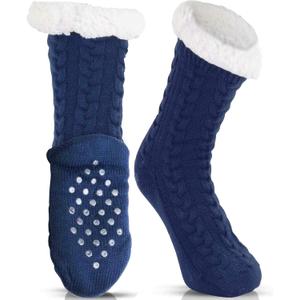 LUTHER PIKE SEATTLE Slipper Socks for Women - Warm, Cozy Socks w/Grippers (One Size, Navy Blue)