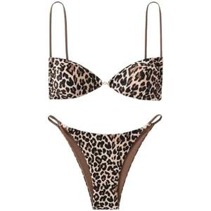 SOLY HUX Bathing Suit for Women Leopard Print Bikini Sets Two Piece Swimsuit, M