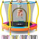 Happin 55 Toddler Trampoline Indoor & Outdoor Playset, 5FT Kids Trampoline, Ultra Safe Mini Trampoline for Kids with Safety Enclosure Net, Gifts for Birthday with Basketball Hoop (Multi)