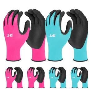 DT 6 Pairs Garden Gloves, Work Gloves with Latex Coating, Pink & Blue, Large, for Gardening, Yard Work