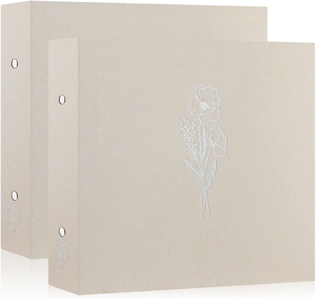 Lanpn Scrapbook Photo Album 12x12 2 Packs, Linen Cover Archival Acid Free Top Load 3 Ring Binder Folder Photo Book 12 x 12 with 30 Plastic Sleeves 60 Pages Beige