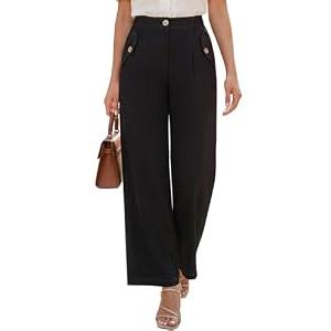 Blooming Jelly Women Dress Work Palazzo Wide Leg Business Casual Pants High Waisted Summer Trendy Slack Teacher Travel Trouser (M, Black)