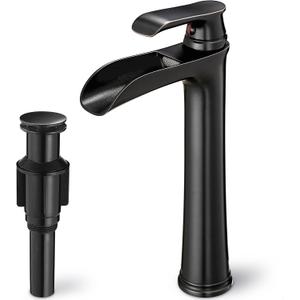 Vintage Oil Rubbed Bronze Waterfall Faucet for Bathroom Sink - Single Handle, 11 Inches Tall, 3-Layer Metal Filter, Anti-rust Brass Body, Easy Installation