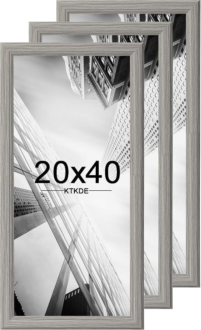 KTKDE 20x40 Picture Frame Set of 3, Poster Frame Wooden Gray 40 by 20 in for Pictures and Art Prints, Exhibition, Caffe Large Frame for Photos, best gift, 20x40in-3Pack
