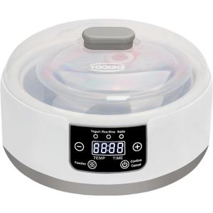Automatic Yogurt Maker with Adjust Temp(32C-45C/90F-113F)&Time(1-42h) Compatible 110V-240V,BPA-free,Celsius Increment,Real-time Hour Countdown,LED Display,304 Stainless Steel Inner Bowl(1.3 Quart)