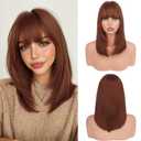 Haloo Auburn Bob Wigs with Bangs Shoulder Length Straight Natural Looking Synthetic Heat Resistant Medium Hair Wigs for Women Daily Party, 16 Inch