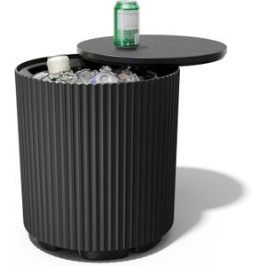 Outdoor Cooler Side Table, Portable Ice Bucket Cooler, Patio Table and Ice Chest Storage, Outdoor Ice Chest Side for Parties Picnics Beach, Black (1 pack)