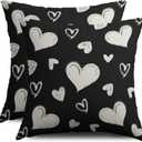 Black Cream White Valentines Pillow Covers 18X18 Set of 2, Valentine's Day Love Heart Print Decorative Throw Pillow Covers Outdoor Farmhouse Holiday Decorations Cushion Case Couch Sofa Bed Decor