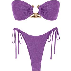 ZAFUL Bikini Sets for Women Strapless Top Sexy High Cut Bathing Suit Bandeau Two Piece Swimsuit String Beach Swim Suit 2026, Small