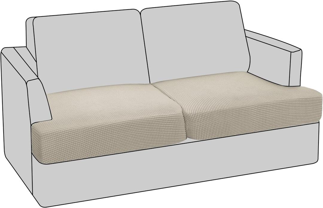 PrinceDeco Stretch T Cushion Loveseat Slipcovers Loveseat Couch Cover for 2 Cushion Sofa Seat Cover with Elastic Bottom Pets Friendly Jacquard Small Checked,Island Fossi